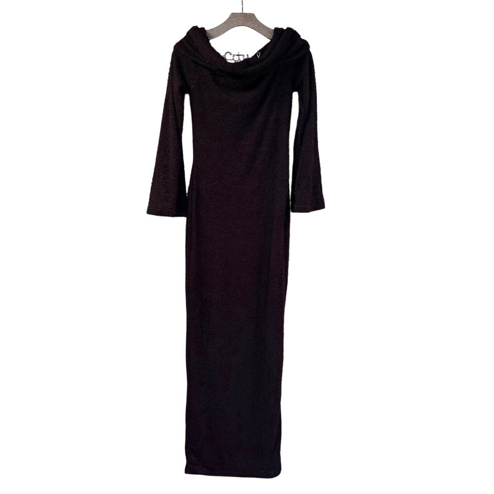 Musera Brown Shaggy Off Shoulder Full Length Dress Medium NWT